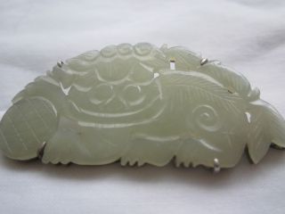 Antique Carved Chinese White Jade Jadeite Sterling Silver Fu / Foo Dog Brooch photo