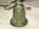 3 Antique Etched Brass Bells With Ringers On A Rope - 