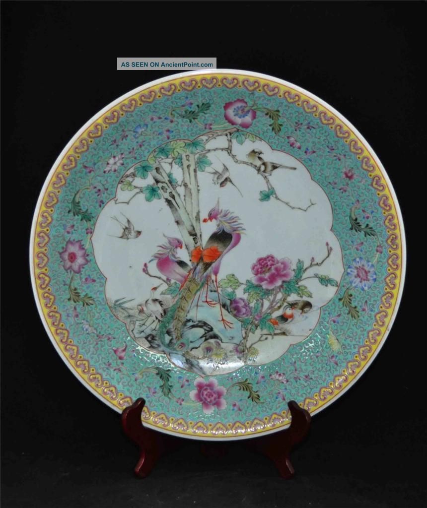 Antique Chinese Porcelain Plate With Phoenixes,  Flowers And Qianlong Mark Plates photo