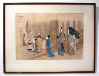 Antique Japanese Late Edo / Early Meiji Period Signed Watercolour - Geisha. photo