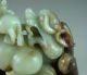825g Old Chinese Hetian Jade Carved Double Beast Carving Other photo 9