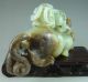 825g Old Chinese Hetian Jade Carved Double Beast Carving Other photo 11