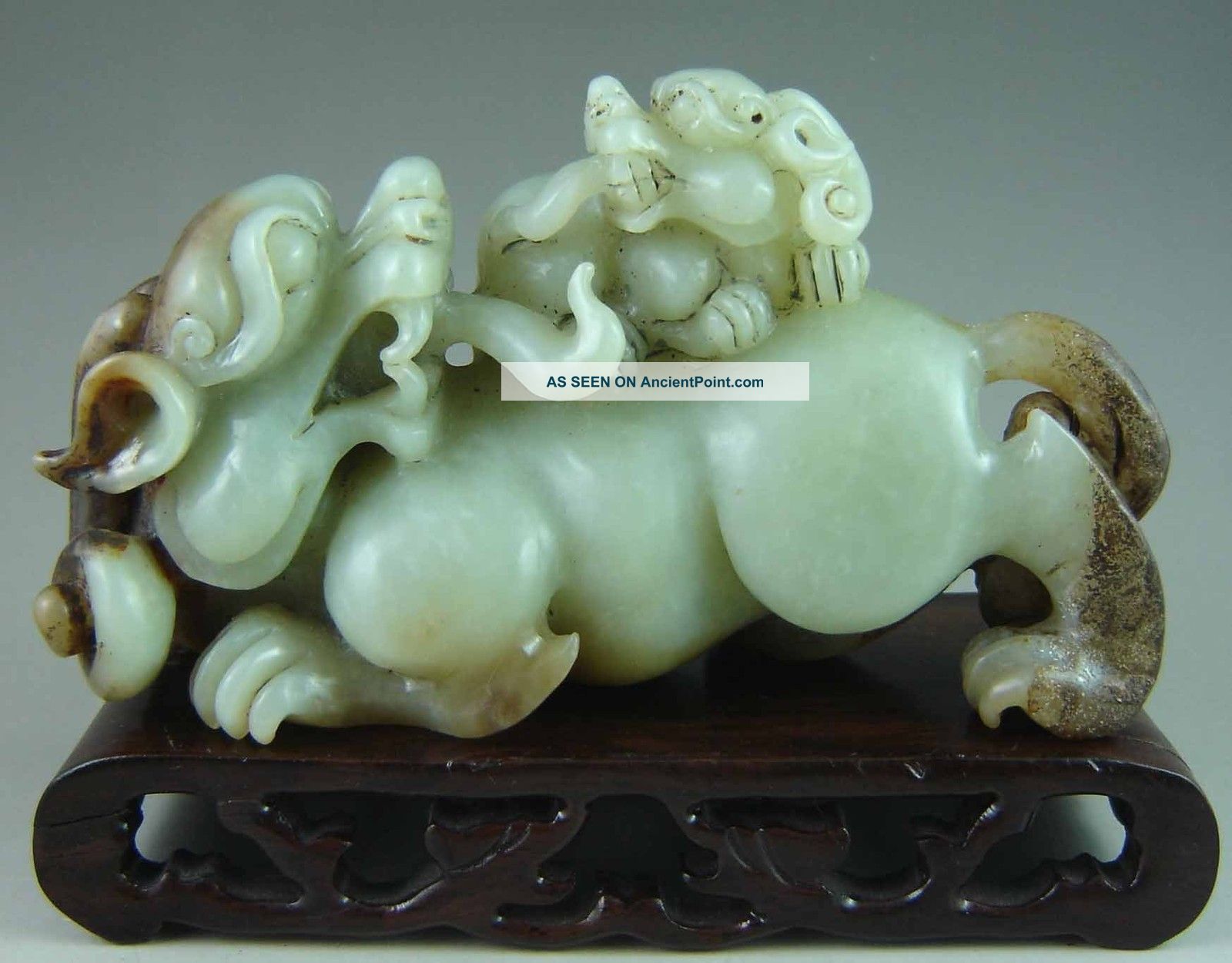 825g Old Chinese Hetian Jade Carved Double Beast Carving Other photo