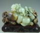 825g Old Chinese Hetian Jade Carved Double Beast Carving Other photo 7