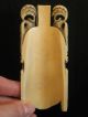 Antique Ox Bone 象牙 Chinese Carved Empress Phoenix Mask Plaque Carving Good Cond Buddha photo 10