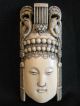 Antique Ox Bone 象牙 Chinese Carved Empress Phoenix Mask Plaque Carving Good Cond Buddha photo 1