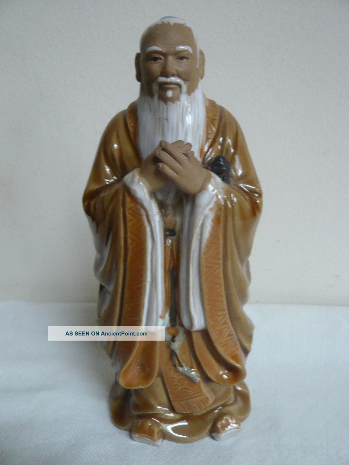 Vintage Chinese Mudman - Bearded Wise Man / Scholar.  ' 378 China ' Mark.  Glazed. Ornaments photo