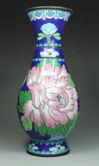 Chinese Old Cloisonne Handwork Painting Flower Vase Decoration photo
