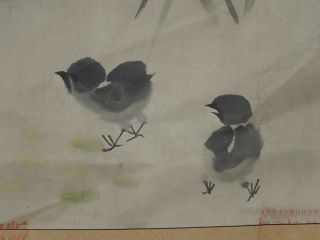 Chinese Painting Makuri Hanging Scroll Jiku China Art　a Flower And A Bird 416 photo