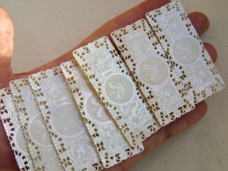 7 Magnificent Chinese Carved Antique Mother Of Pearl Mop Gaming Counter photo
