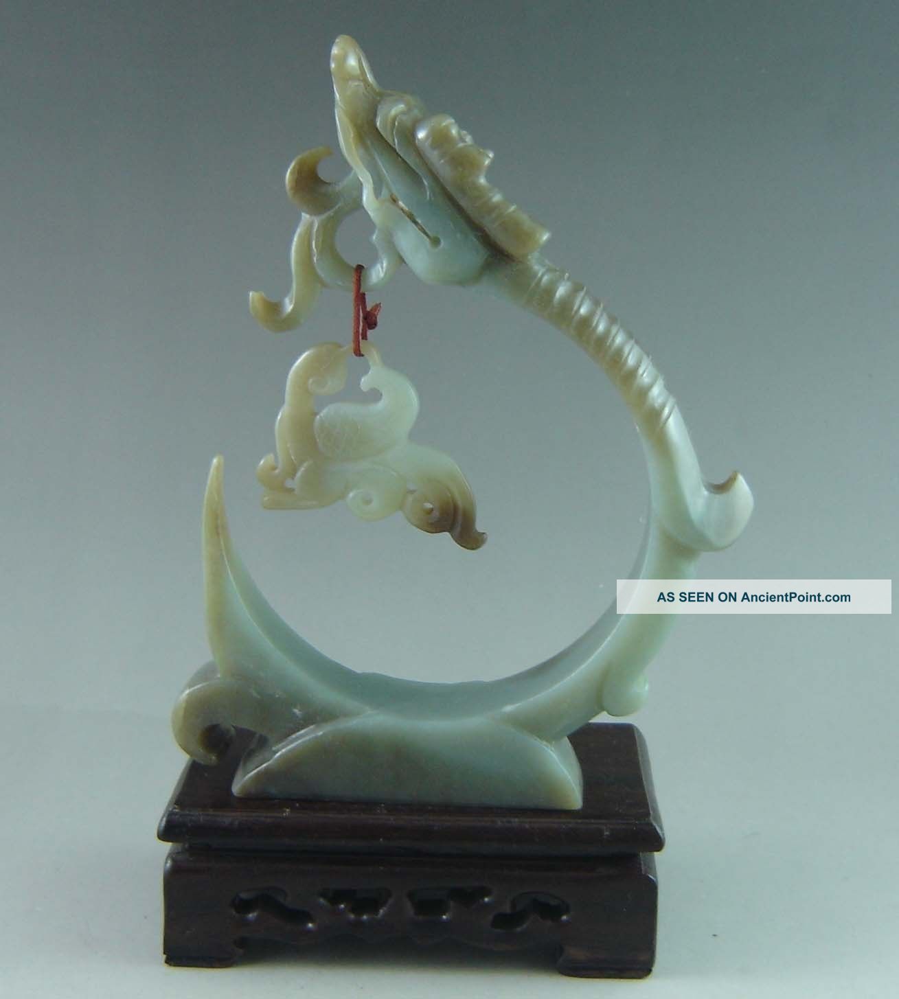 Fine Chinese Hetian Jade Carved Dragon Phoenix Carving Other photo
