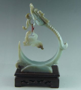 Fine Chinese Hetian Jade Carved Dragon Phoenix Carving photo