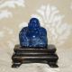 Chinese Carved Lapis Lazuli Stone Buddha Figure On Footed Wooden Stand Nr Buddha photo 2