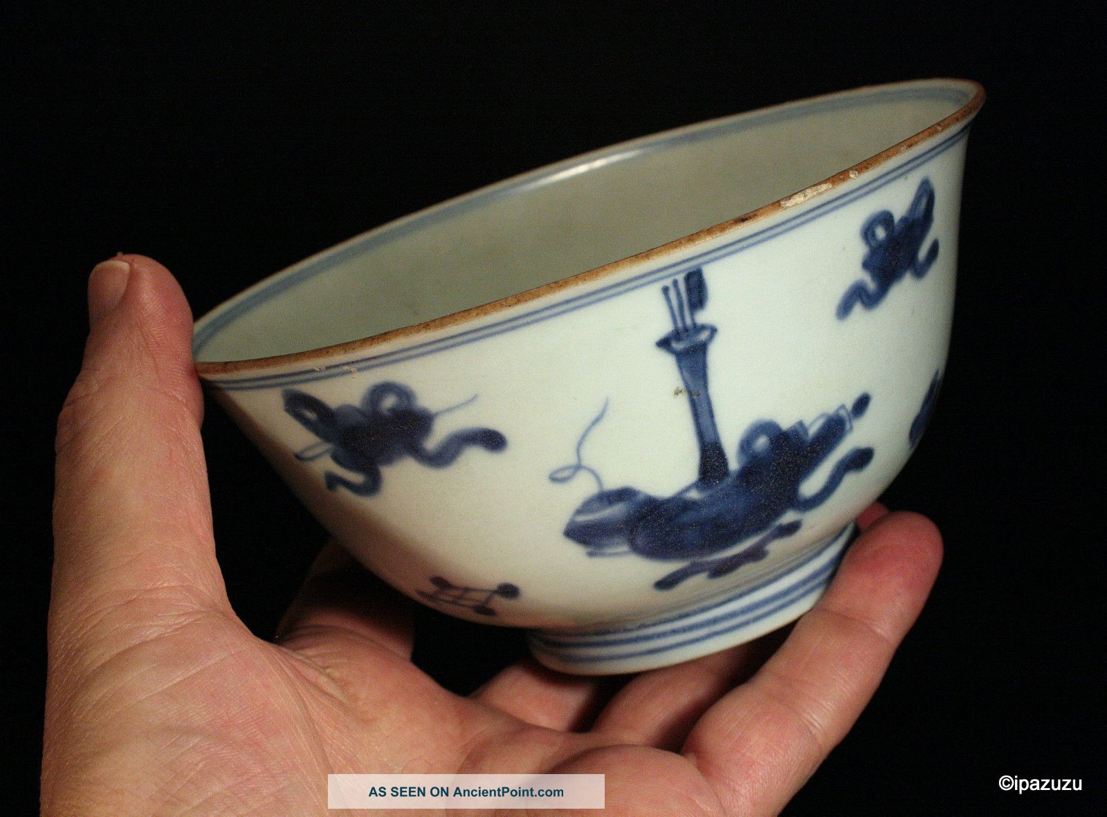 Antique Chinese ' One Hundred Antiques ' Blue & White Food Bowl Circa 1700 Bowls photo