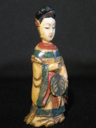 Antique Ox Bone 象牙 Chinese Canton Carved Polychrome Snuff Bottle Empress W.  Fan photo