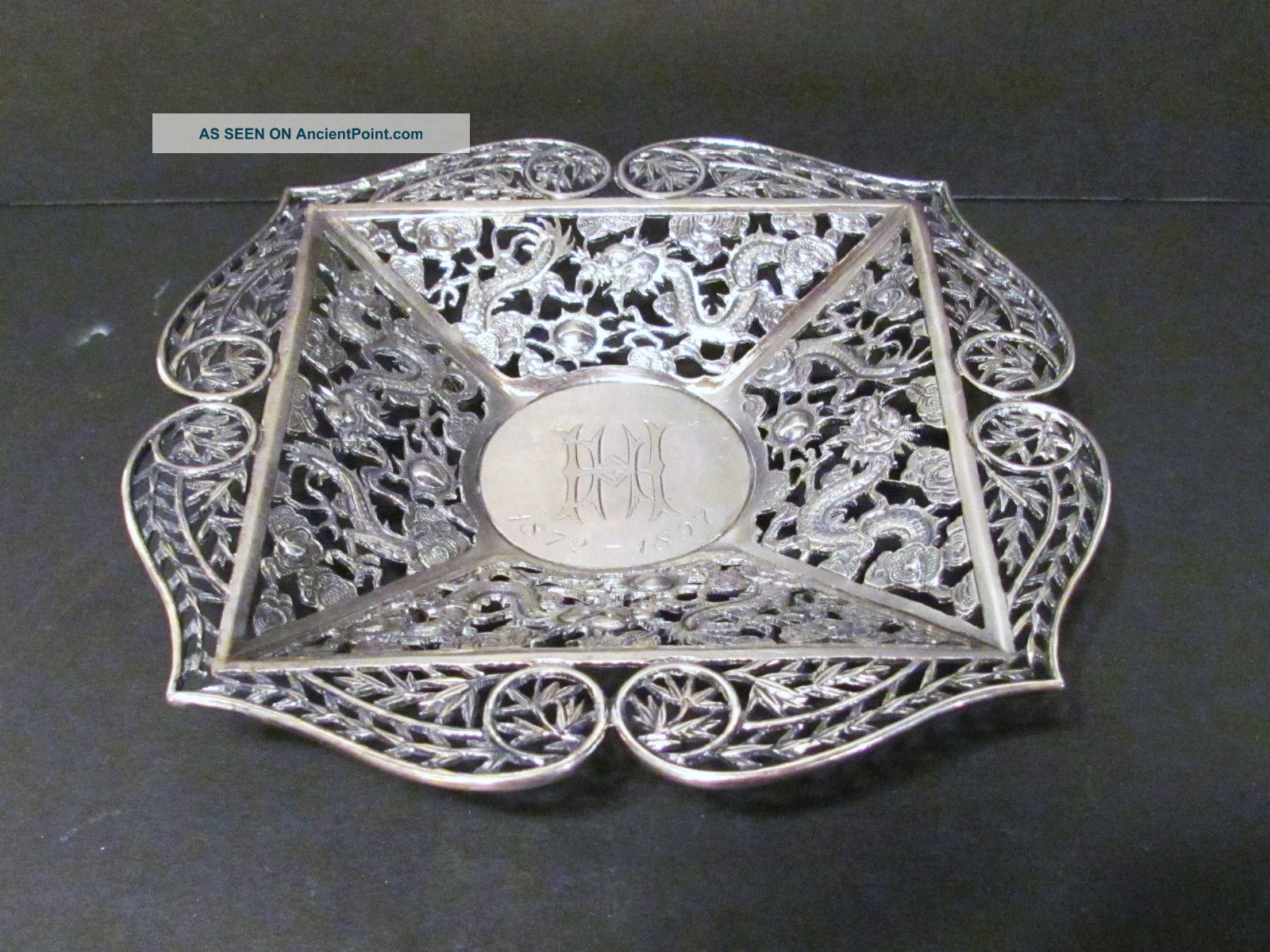 Fine Chinese Export Silver Small Tray W/intricate Open Work Dragon Detail Other photo