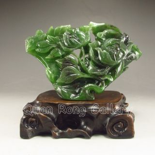 Chinese Hetian Jade Statue - Peony Nr photo