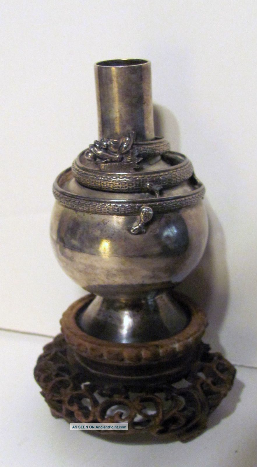 Unusual Chinese Export Silver Cigar Lighter W/serpent Detail.  Late 19th Century Other photo