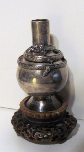 Unusual Chinese Export Silver Cigar Lighter W/serpent Detail.  Late 19th Century photo