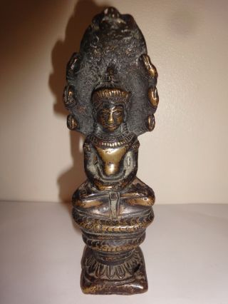 Antique Indian Carved Bronze Figure Shiva & Cobra Circa18th C Hindu Buddha photo