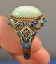 Vintage Chinese Silver Filigree Enamel Jade Jadeite Ring Rings photo 6