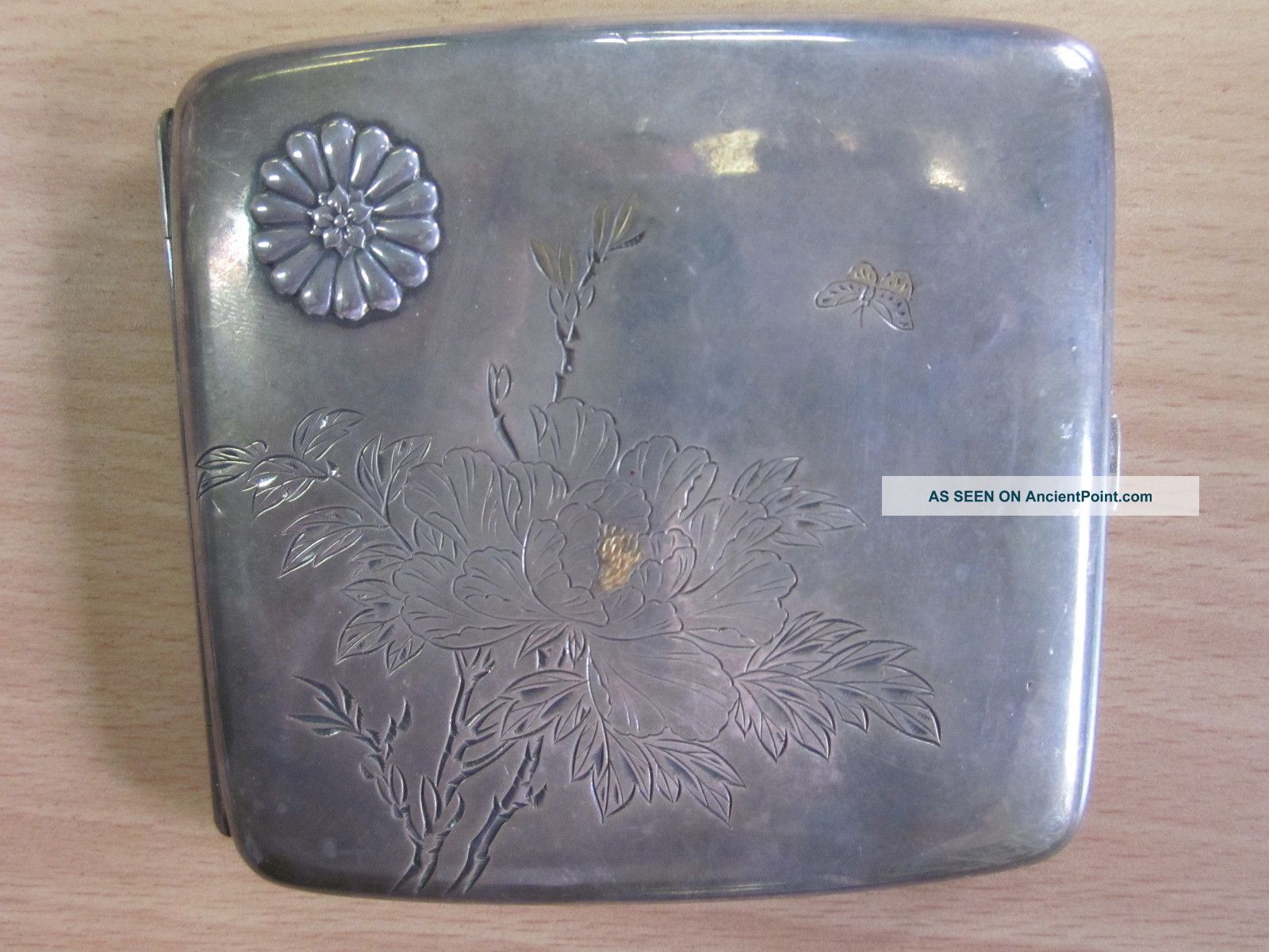 Antique Japanese Imperial Presentation Silver Cigarette Case With Case Boxes photo