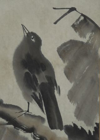 Chinese Painting Makuri Hanging Scroll Jiku China Art　 The Crow On The Tree　412 photo