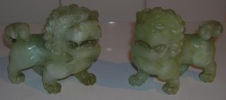 Pair Antique Chinese Carved Jade Foo Dogs Temple Lion Figures photo