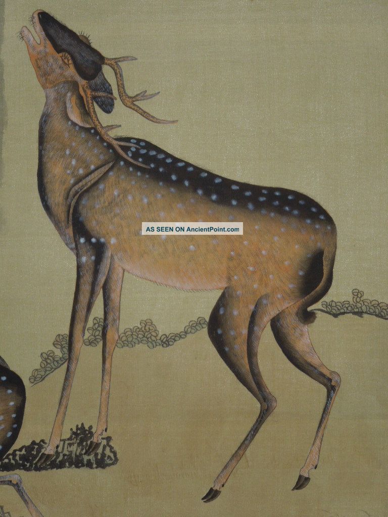 Hanging Scroll Chinese Painting Jiku Kakejiku China　two Deer Under A Pine 434 Paintings & Scrolls photo