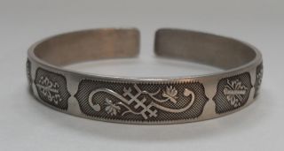 Antique Chinese Carved Silver Bangle W/ Buddhist Symbols photo