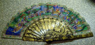Antique Chinese Lacquer Fan Circa 1850 Boxed photo