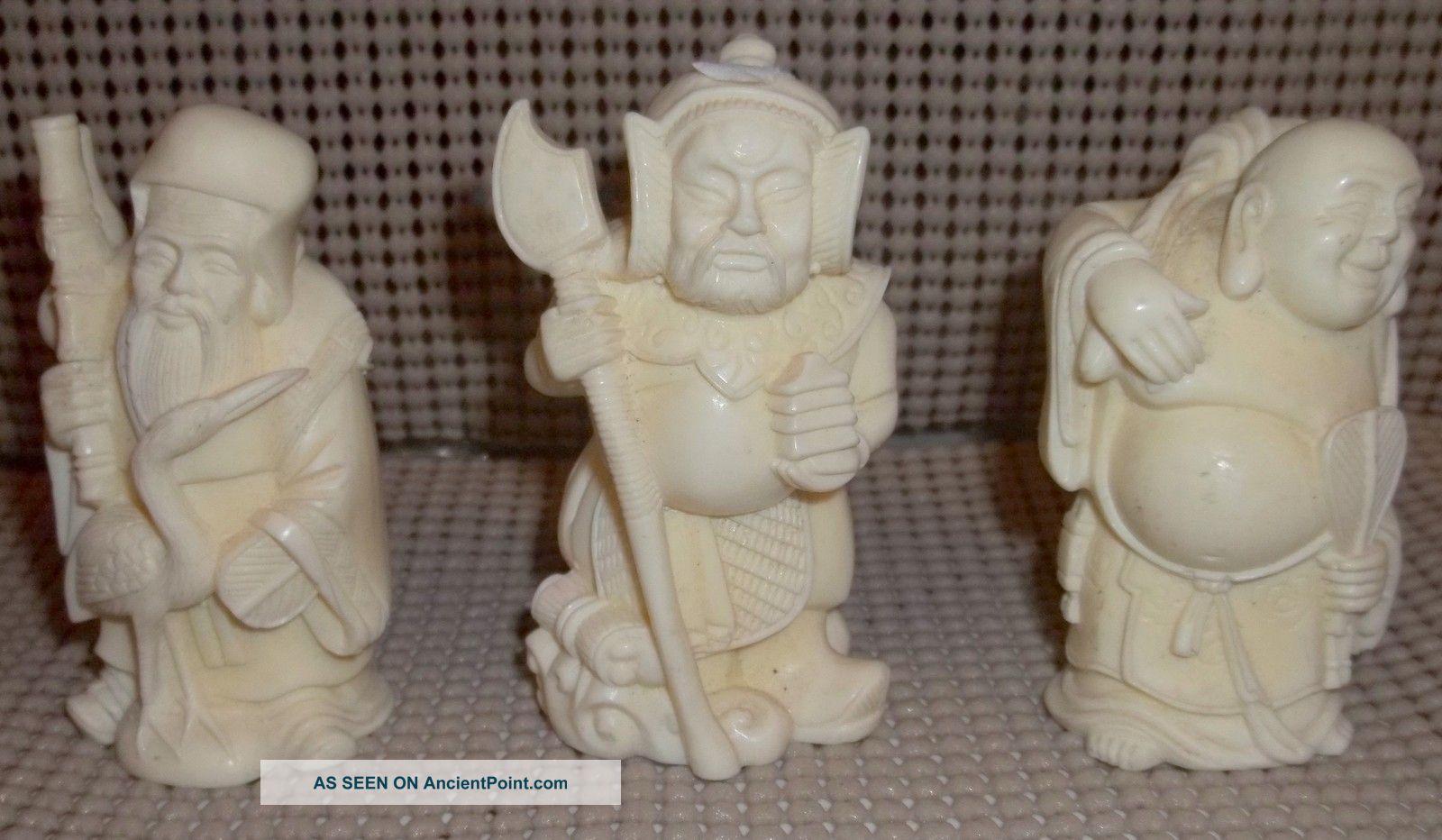 Antique Asian Carved Ox Bone Figurines Traveler - Wise Man - Warrior Other photo