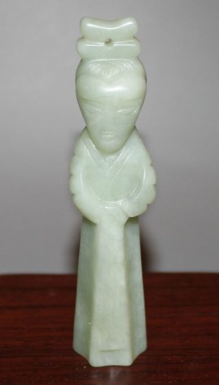 Ancient Chinese Old Hetian Jade Hand - Carved,  Statues (young Girl) photo