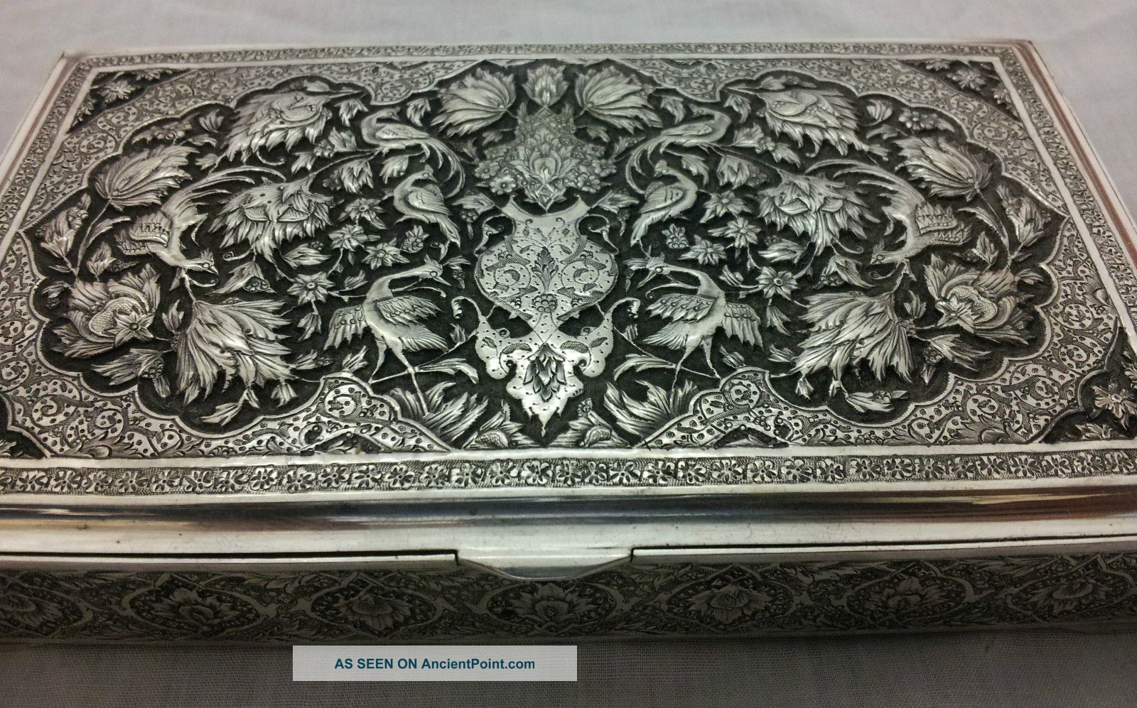 Extremely Rare Museum Quality Persian Qajar Islamic Solid Silver Box - Hallmarked Middle East photo