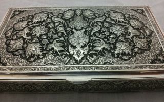 Extremely Rare Museum Quality Persian Qajar Islamic Solid Silver Box - Hallmarked photo