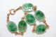 Antique Chinese 14k Yellow Gold Carved Apple Green Jadeite Jade Floral Bracelet Bracelets photo 5