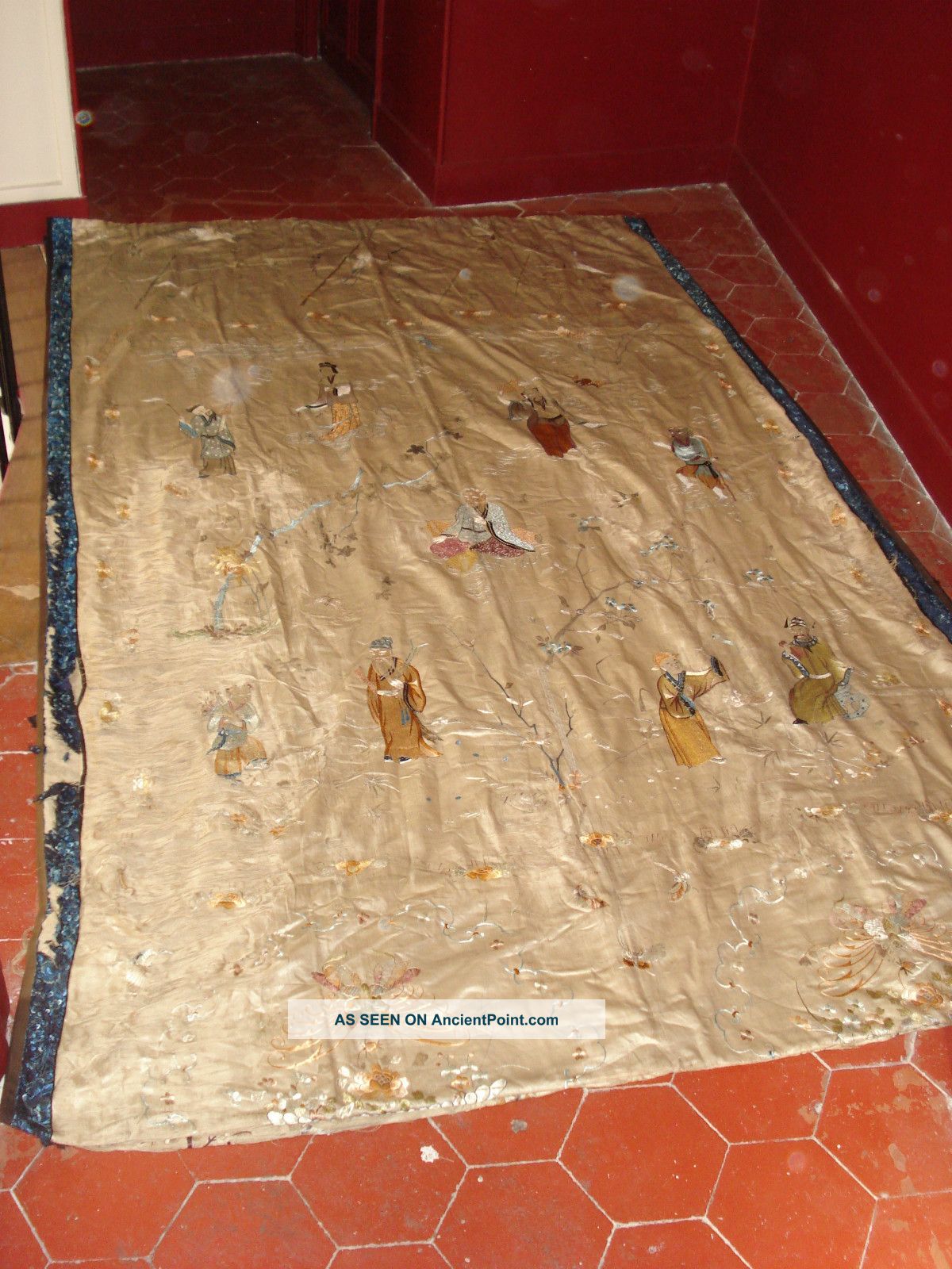 Stunning Large Chinese Antique Silk Embroidered Drape Panel Tao Qing China 中国 Robes & Textiles photo
