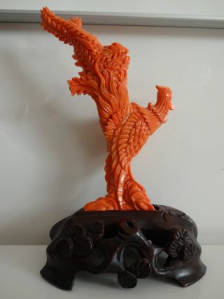A Chinese Antique Carved Red Coral Phoenix Bird Statue photo