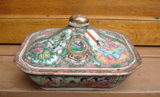 Antique Chinese Asian 18c Rose Medallion Covered Tureen Bowl photo