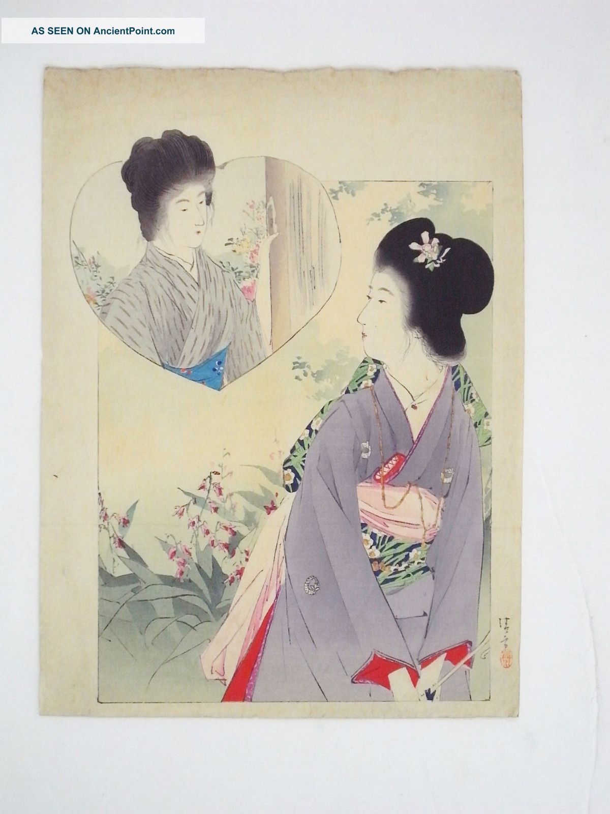 Beauty,  Heart,  Japanese Print Rare Kuchi - E Kiyokata Prints photo