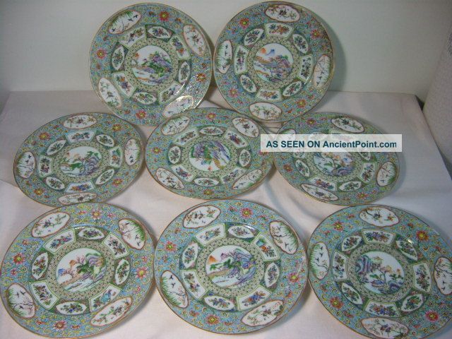 Rare Set Of 8 19c Chinese Famillie Rose Plates Plates photo