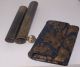 Antique Japanese Canvas Tobacco Pouch & Metal Kiseru Case Ojime Bead Other photo 9