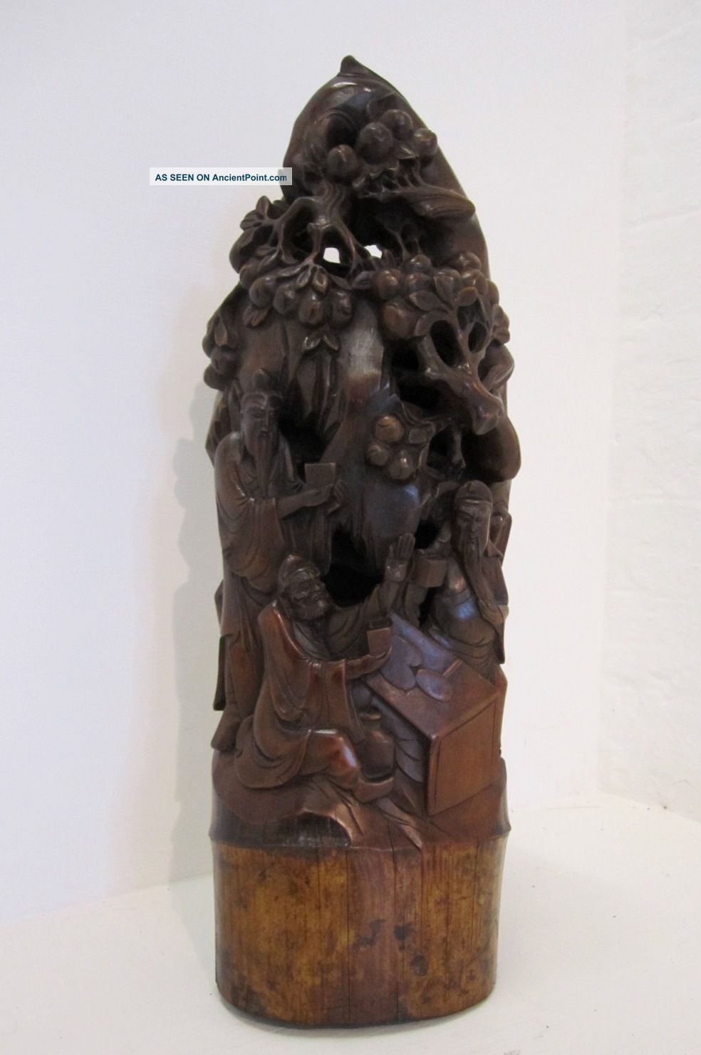 Large Antique Chinese Carved Bamboo Mountain - Fine Qing Dynasty Scholars Item. Ornaments photo
