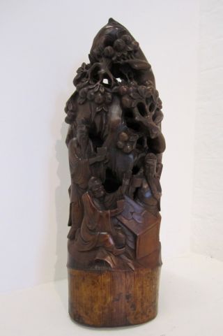 Large Antique Chinese Carved Bamboo Mountain - Fine Qing Dynasty Scholars Item. photo