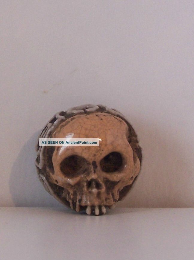 Antique Japanese Porcelain Ojime Bead Of A Skull Other photo