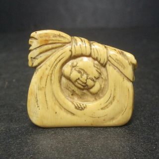 F701: Real Old Japanese Netsuke Of Budai Hotei Image Of Quality Material photo