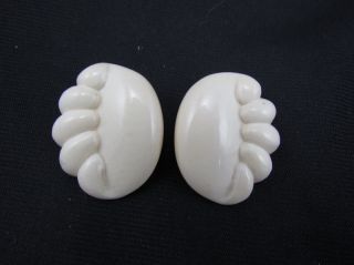 Fine Chinese Carved Ox Bone Faux Ivory Earrings photo