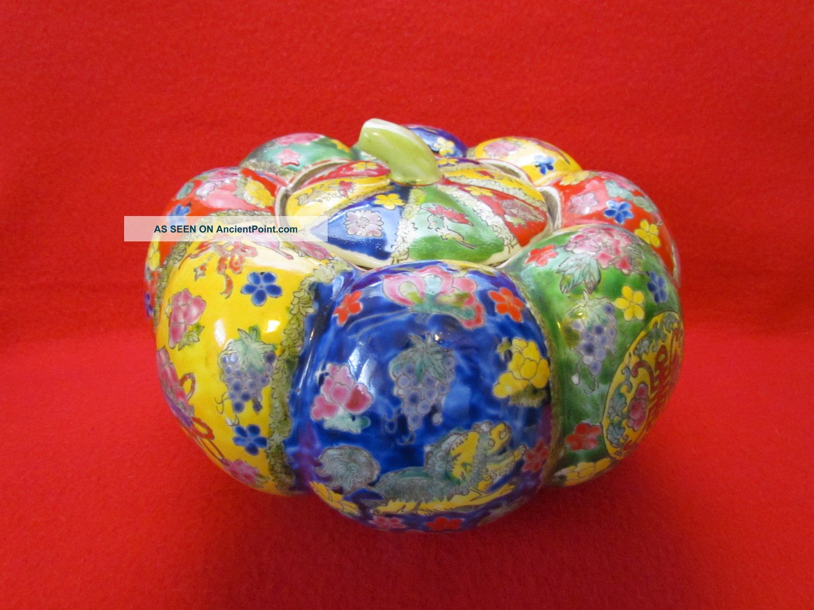 Antique Amazing L@@king Porcelain Chinese Unusual Enameled (pumkin Storage Jar) Other photo