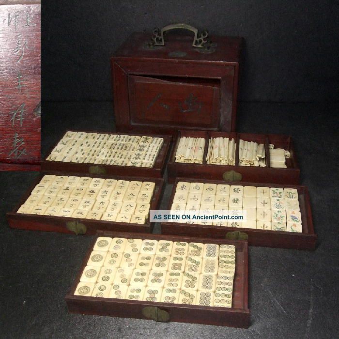 F870: Chinese Board Game Quality Old Mah Jong Tile With Signed Karaki Case Other photo