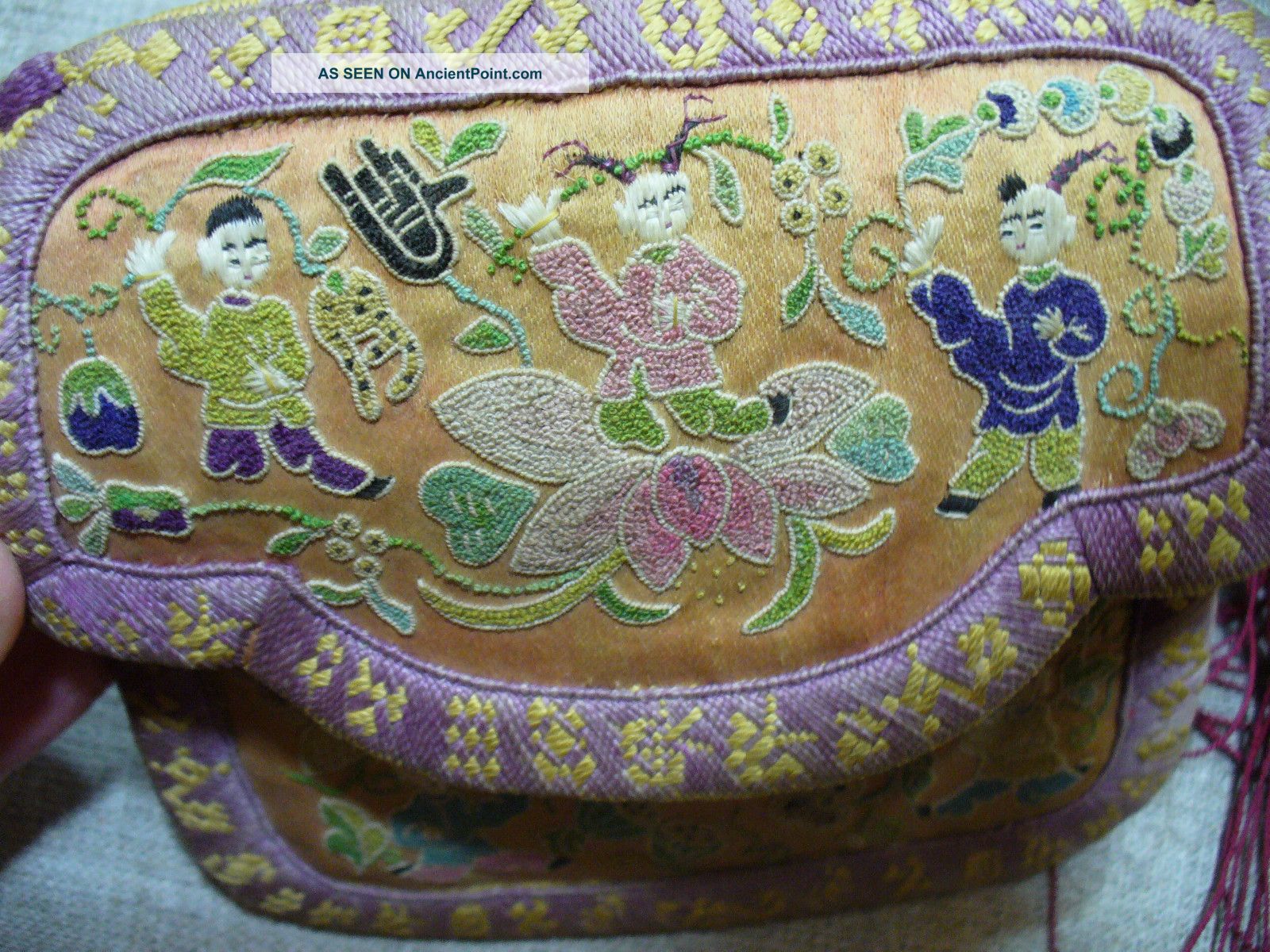 Antique Hand Embroidered Chinese Forbidden Stitch Card Holder Square Purse Other photo